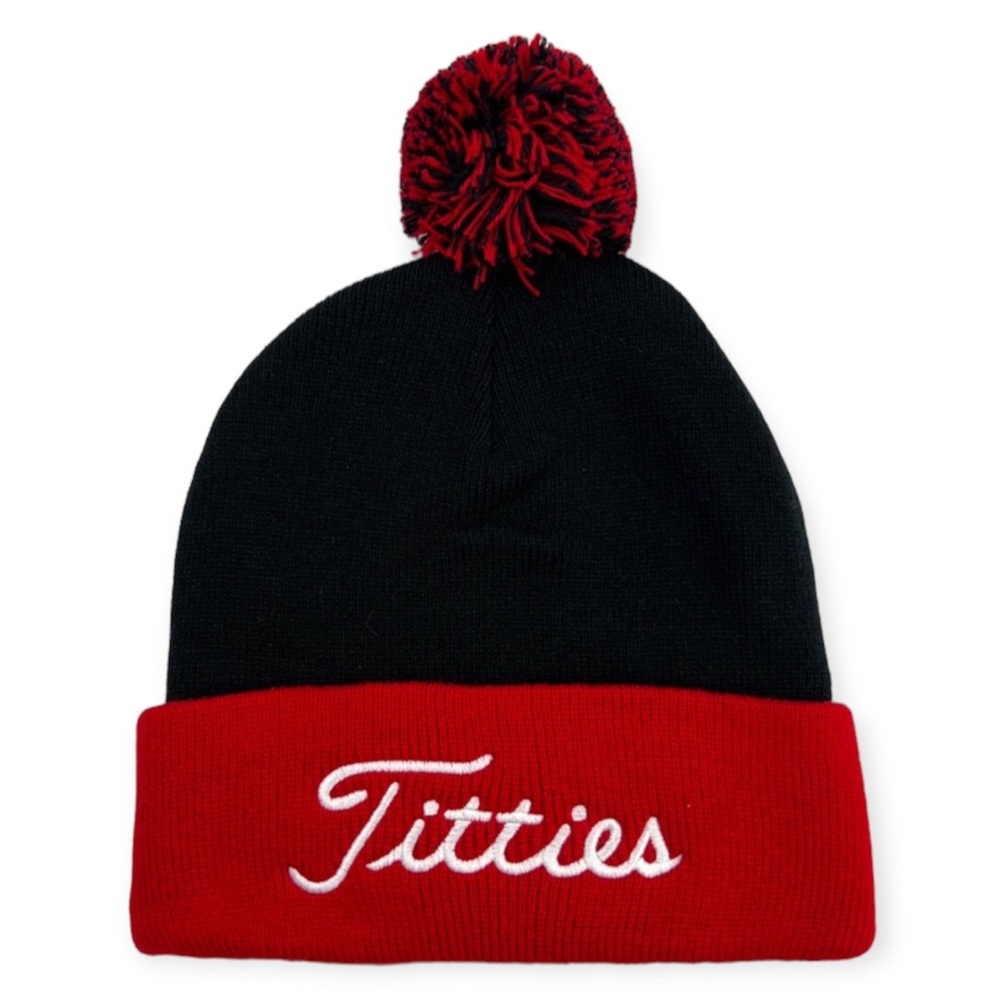 TITTIES Snow Hat Cap Beanie Ski Warm Winter Red Black White One Size NEW
